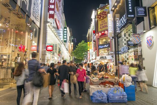 myeongdong shopping street in seoul south korea at night