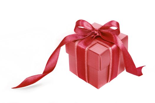 Red gift box with Pink ribbon on white background