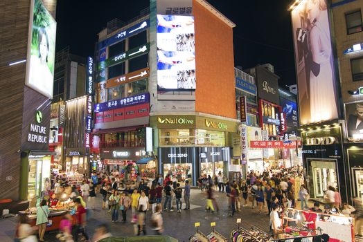 myeongdong shopping street in seoul south korea at night