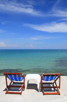 chairs on the white sand beach of Koh Samet in Rayong province, thailand