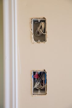 electrical box for switch and plug with wires while new house construction