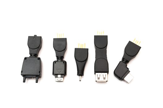 different adapters on a white background