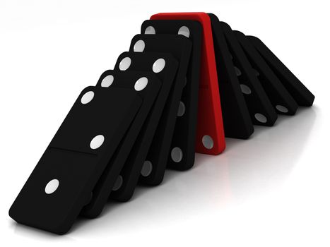 black dominoes falling over on a white background