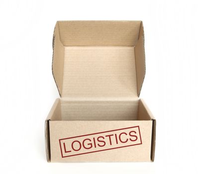 empty logistics cardboard box on white background