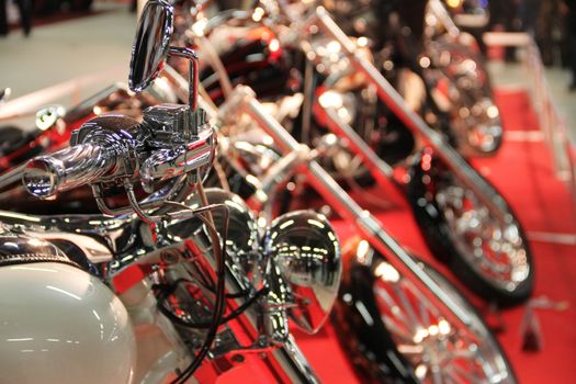 Row of Motocycles on motocycle exhibition
