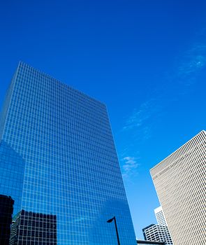 Downtown Houston in Texas cityscape mirror blue skyscrapers details