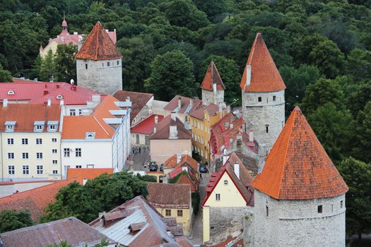 Beautiful towera of old Tallinn in summertime