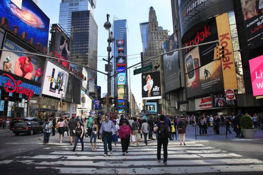 NEW YORK CITY - MAY 17: Times Square, featured with Broadway Theaters and huge number of LED signs, is a symbol of New York City and the United States, May 17, 2013 in Manhattan, New York City