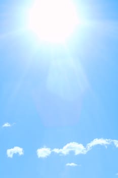 Beautiful shining sun on blue cludy sky
