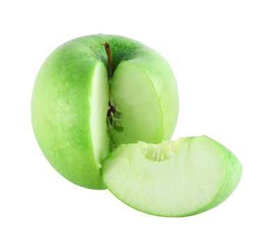 Cut apple with piece isolated on white background