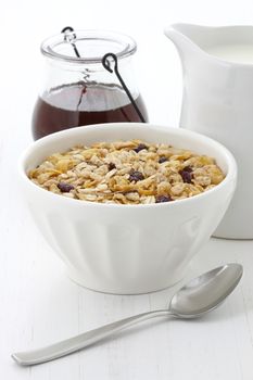 Delicious and nutritious lightly toasted breakfast muesli or granola cereal.