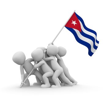 The characters want to hoist the Cuban flag together.