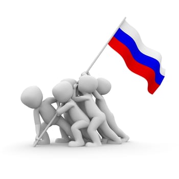 The characters want to hoist the Russian flag together.
