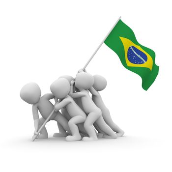 The characters want to hoist the Brazilian flag together.