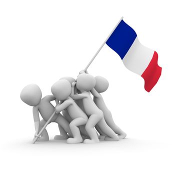 The characters want to hoist the French flag together.