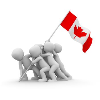 The characters want to hoist the Canadian flag together.