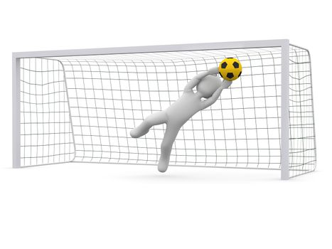 The player shoots the ball and the goalkeeper keeps him.
