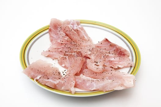 salmon dish on a white background