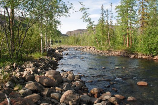 In the upper river Bucharama has stones in line