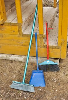 Shovel and broom. An indispensable accessory of a country cottage.