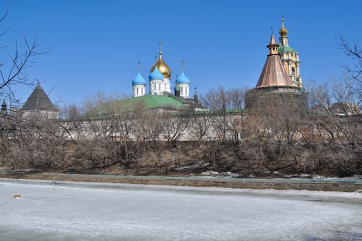 Novospassky monastery in Moscow. General view of the waterfront.