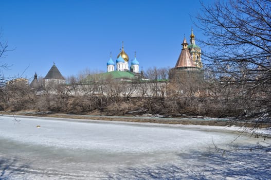 Novospassky monastery in Moscow. General view of the waterfront.