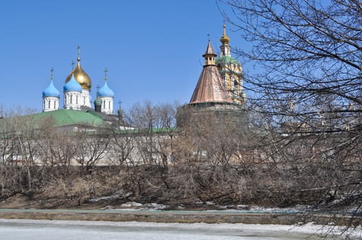 Novospassky monastery in Moscow. General view of the waterfront.
