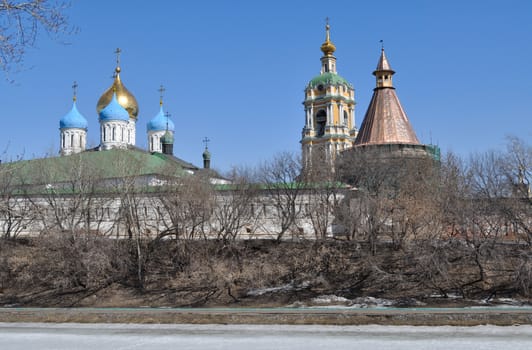 Novospassky monastery in Moscow. General view of the waterfront.