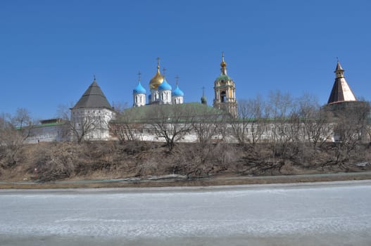 Novospassky monastery in Moscow. General view of the waterfront.