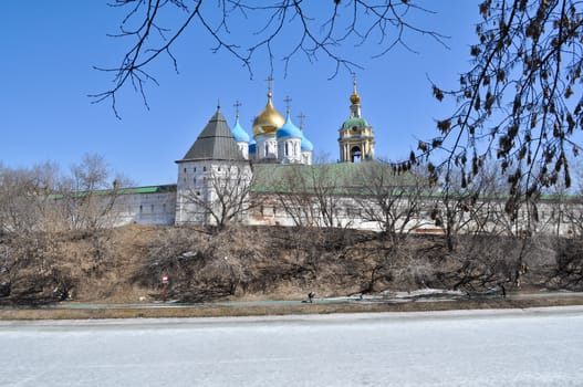 Novospassky monastery in Moscow. General view of the waterfront.