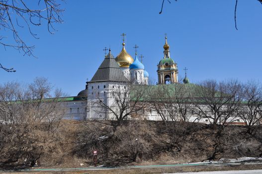 Novospassky monastery in Moscow. General view of the waterfront.