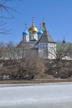 Novospassky monastery in Moscow. General view of the waterfront.