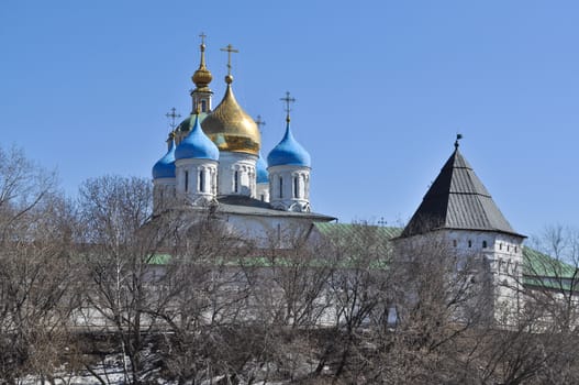 Novospassky monastery in Moscow. General view of the waterfront.