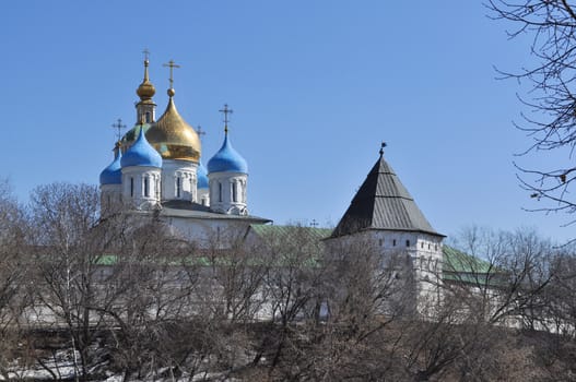Novospassky monastery in Moscow. General view of the waterfront.