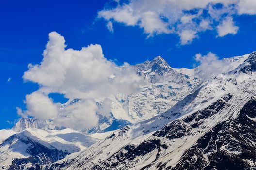 Detail view of Himalayas mountain peak in snow, Annapurna III, Nepal