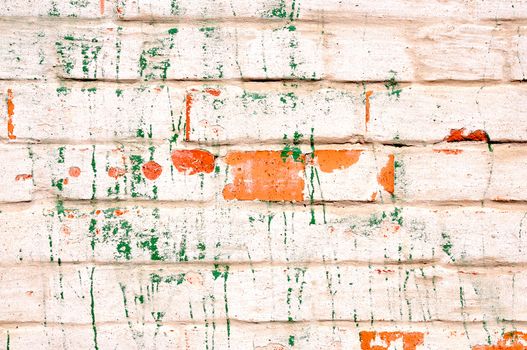 Paint splatter on brick wall