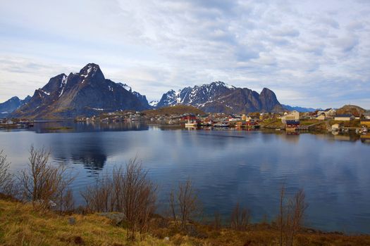 Snowcapped mountains and blue water, Norwegian fjord