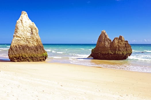 Panorama from Praia Tres Irmaos in Alvor in the Algarve Portugal