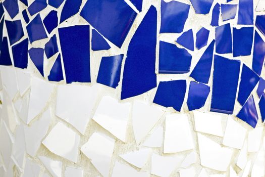 Blue and white tiled wall