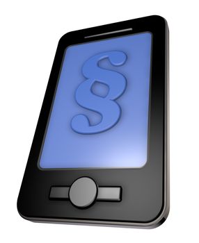 smartphone with paragraph symbol on display - 3d illustration