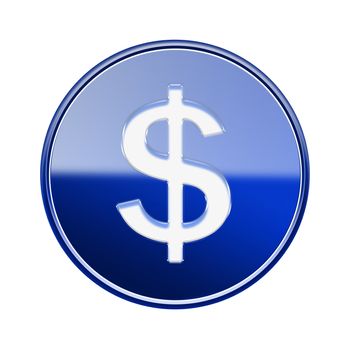 Dollar icon glossy blue, isolated on white background