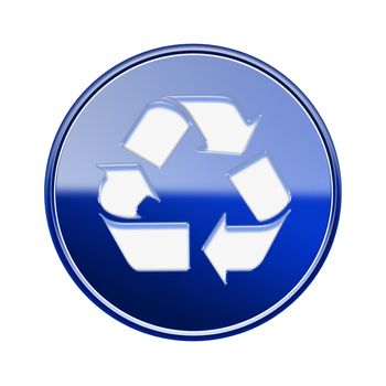 Recycling symbol glossy icon blue, isolated on white background