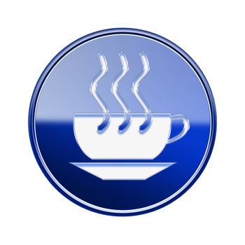 Coffee cup icon glossy blue, isolated on white background