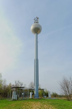 Shot of a water pressure tower made of metal and steel. 