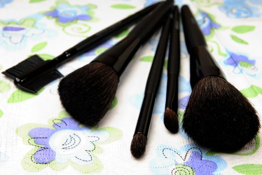 Close-up photo of the brushes on the pure background