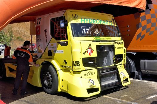 Ales - France - Grand Prix of France trucks May 25th and 26th, 2013 on the circuit of the Cevennes. workshops of mechanics for the assistance of the trucks. 