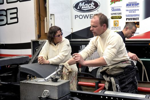 Ales - France - Grand Prix of France trucks May 25th and 26th, 2013 on the circuit of the Cevennes. workshops of mechanics for the assistance of the trucks. 