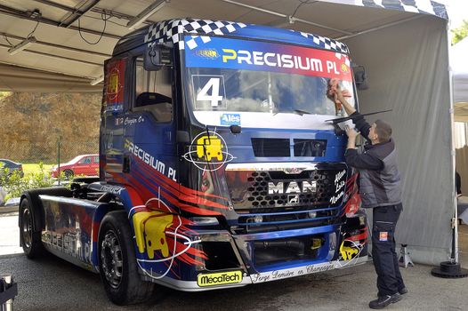 Ales - France - Grand Prix of France trucks May 25th and 26th, 2013 on the circuit of the Cevennes. workshops of mechanics for the assistance of the trucks. 