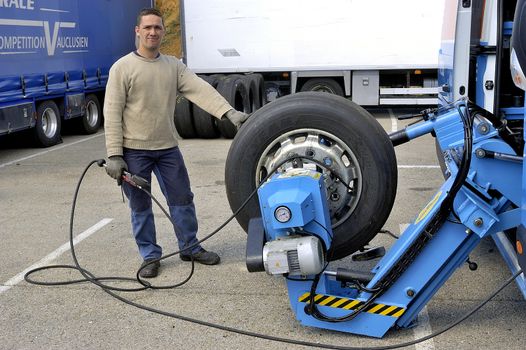 Ales - France - Grand Prix of France trucks May 25th and 26th, 2013 on the circuit of the Cevennes. workshops of mechanics for the assistance of the trucks. 