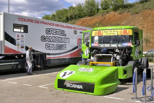Ales - France - Grand Prix of France trucks May 25th and 26th, 2013 on the circuit of the Cevennes. workshops of mechanics for the assistance of the trucks. 